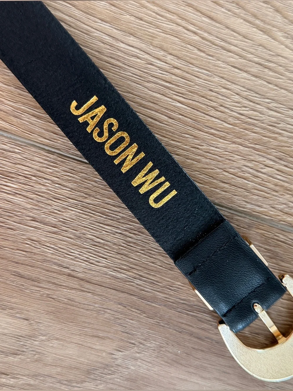 Jason Wu Black Leather Belt with Gold-Tone Western Buckle